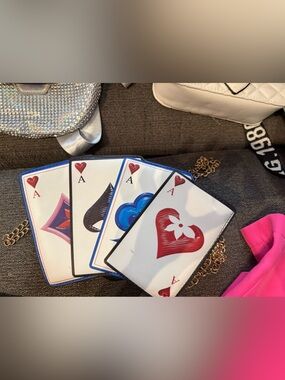 Novelty Playing Card Crossbody Bag in White and Red